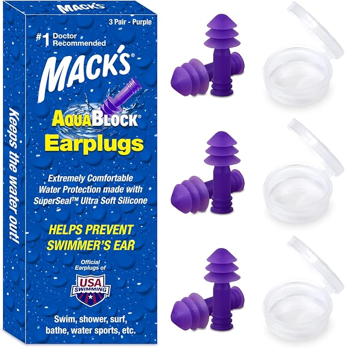 Mack's AquaBlock Swimming Earplugs, 3 Pair