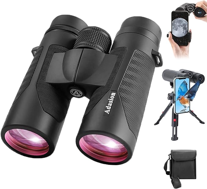 12x42 HD Binoculars: High Powered with Phone Adapter and Tripod