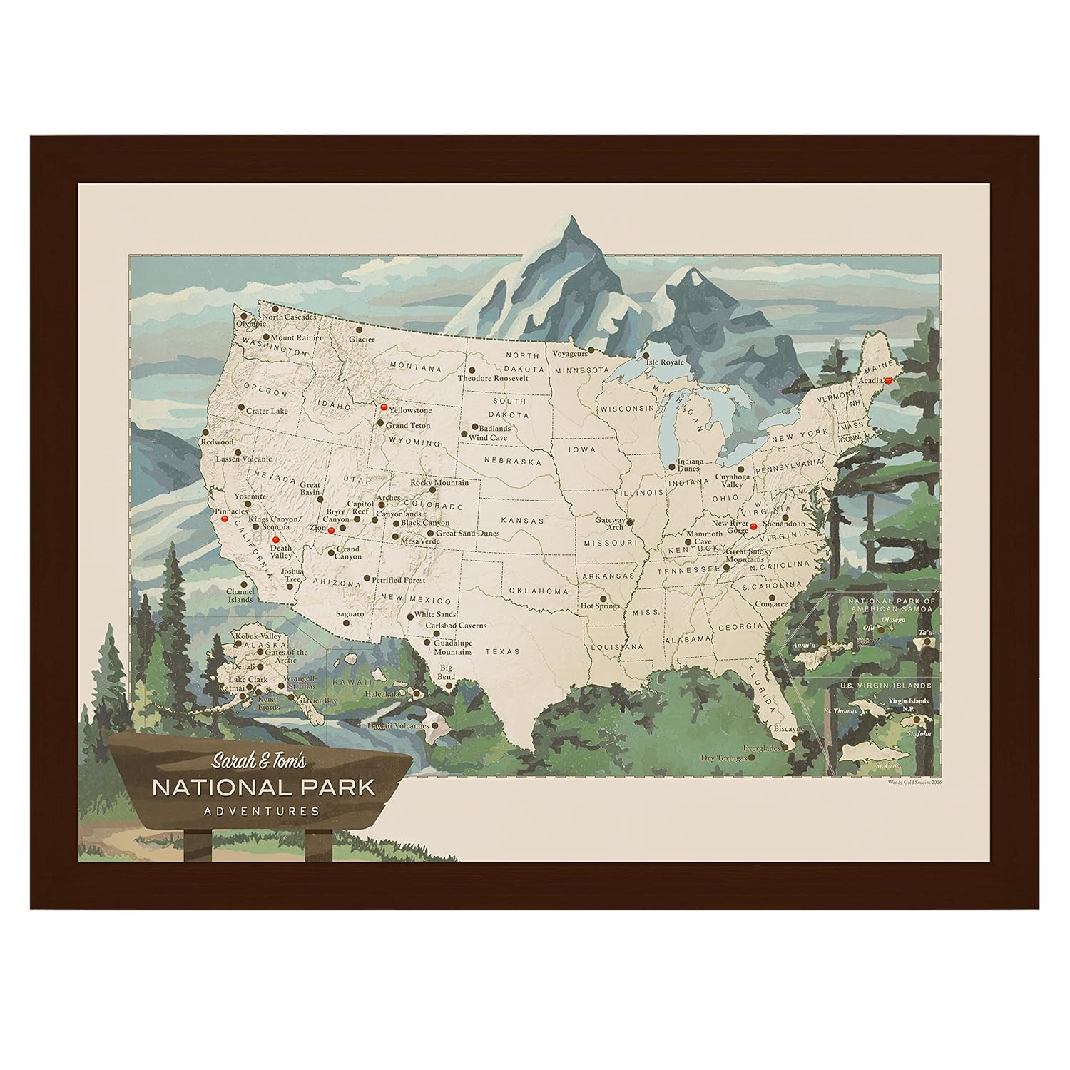 Personalized National Parks USA Push Pin Travel Map