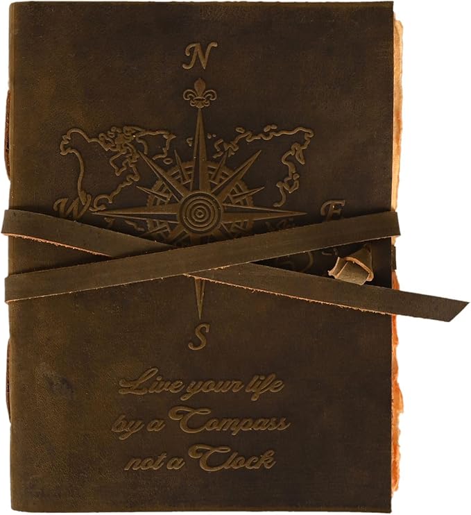 DAFELO® Compass with World Map Embossed Leather Vintage Journal