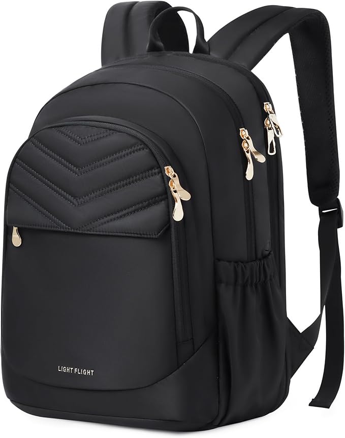 LIGHT FLIGHT 17.3" Laptop Backpack for Women, Large Black Travel Backpacks with USB Charging Hole