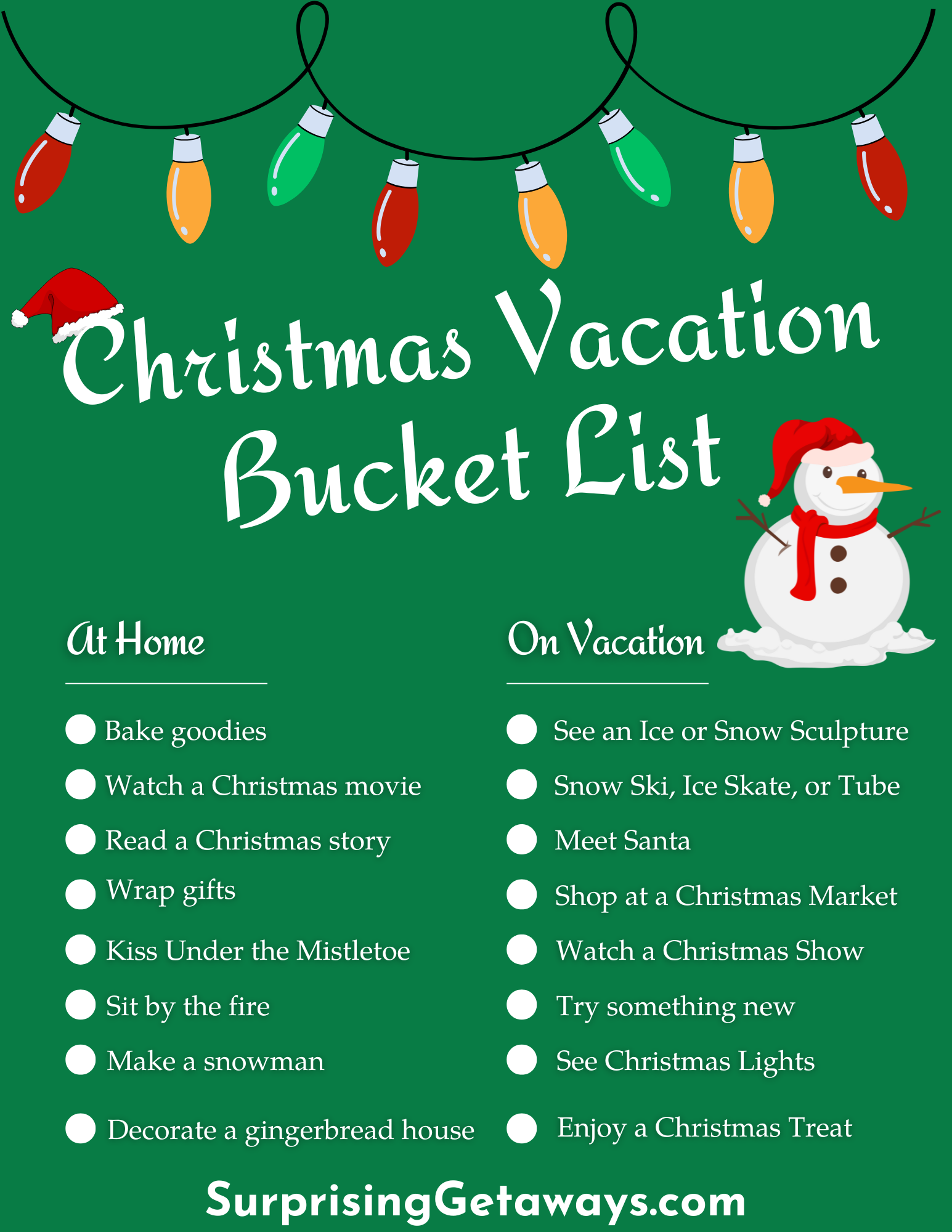 Christmas Vacation Bucket List